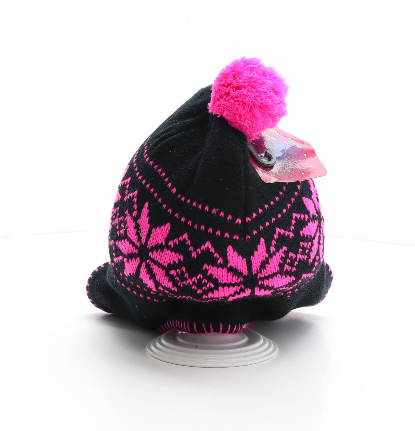 Glo Hat Womens Black Fair Isle Acrylic Bonnet One Size