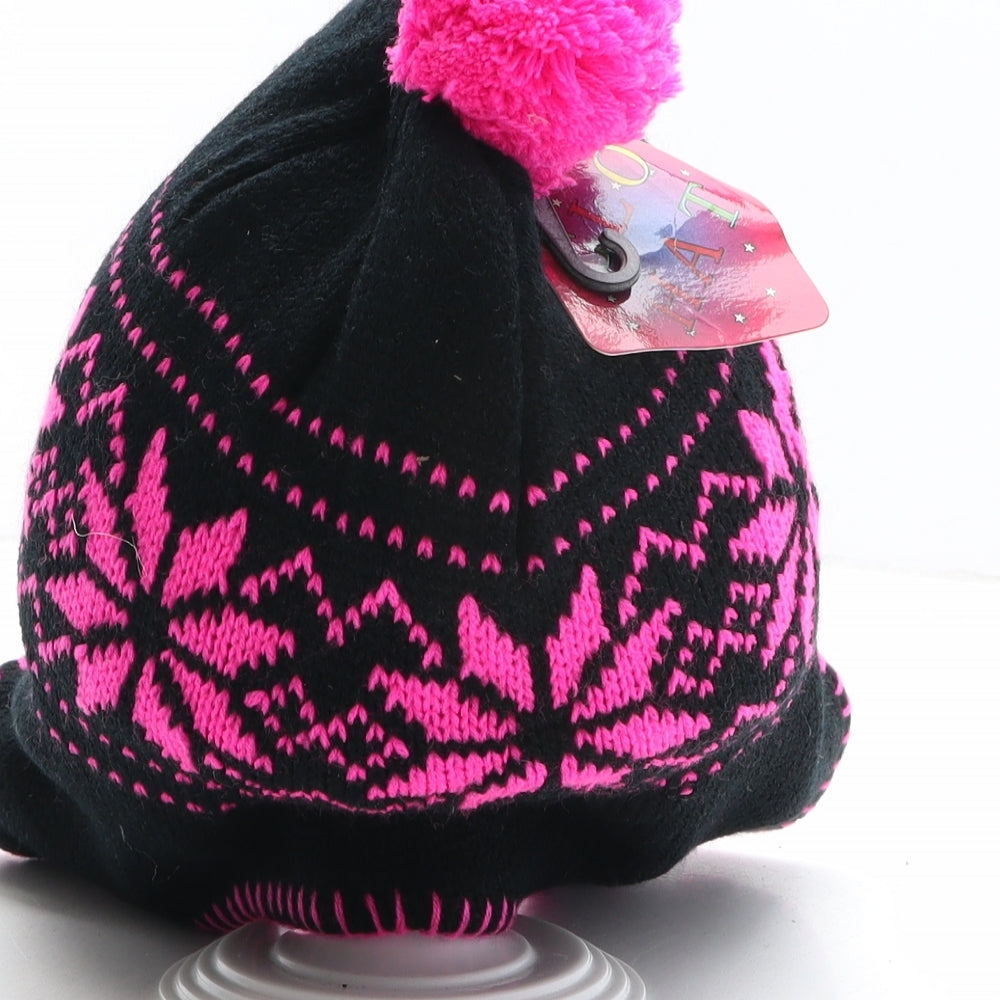 Glo Hat Womens Black Fair Isle Acrylic Bonnet One Size