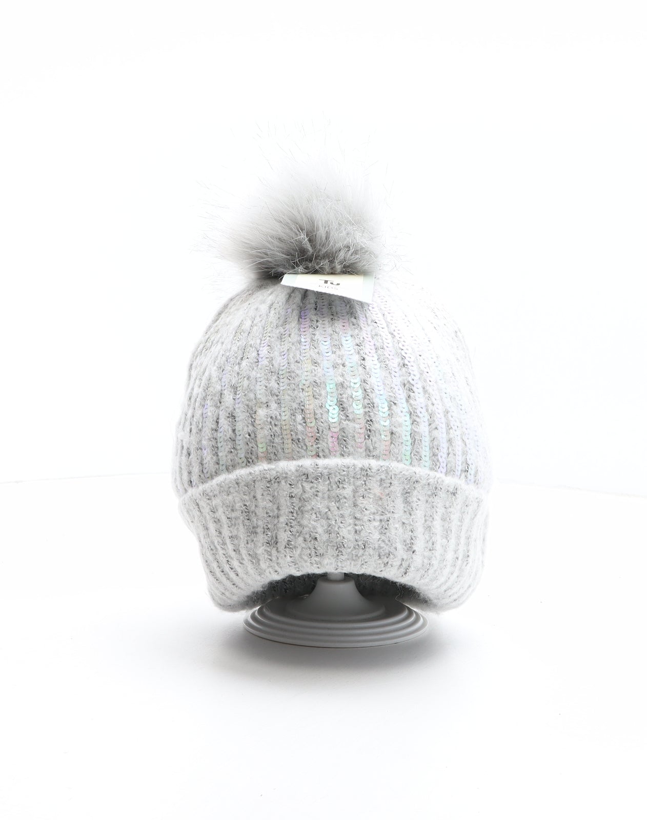 TU Girls Grey Acrylic Bobble Hat One Size - Iredescent