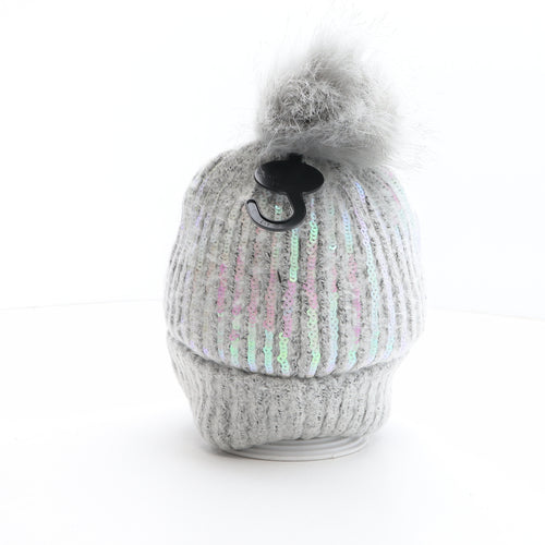 TU Girls Grey Acrylic Bobble Hat One Size - Iredescent