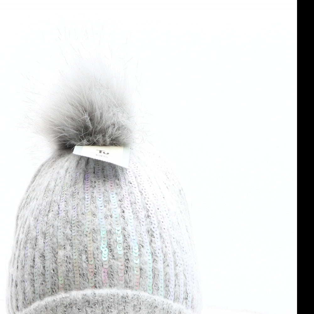 TU Girls Grey Acrylic Bobble Hat One Size - Iredescent