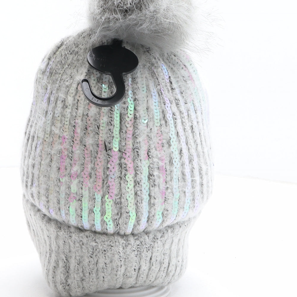 TU Girls Grey Acrylic Bobble Hat One Size - Iredescent