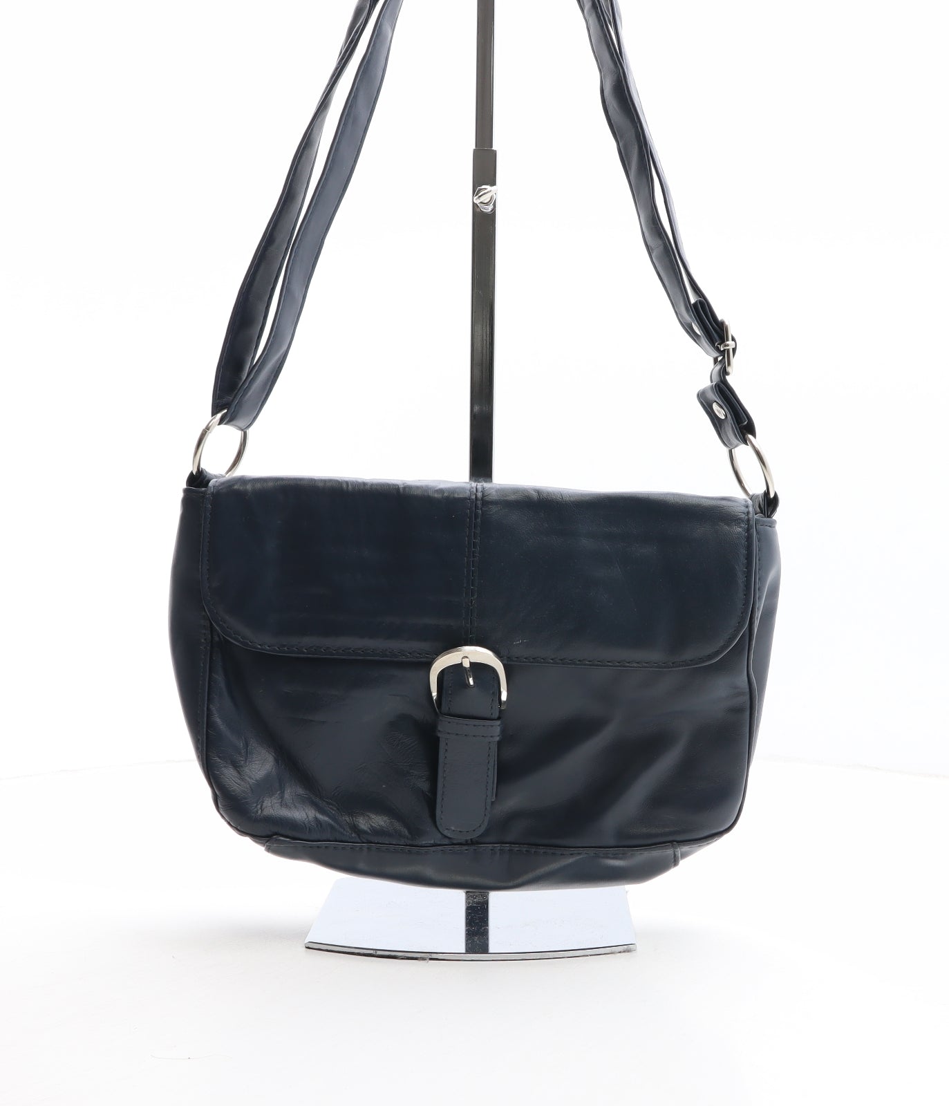 Coopers Of Stortfort Womens Blue Solid Leather Crossbody Size Medium