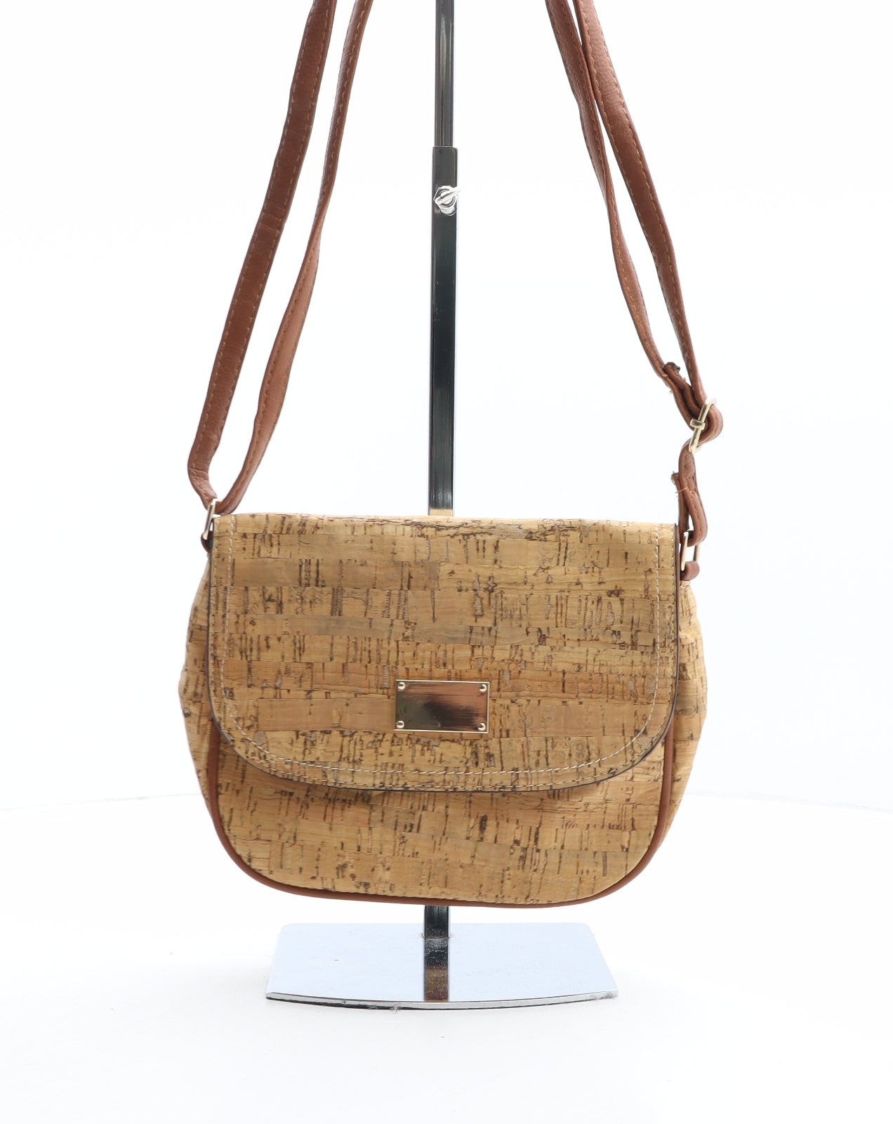 Preworn Womens Brown Solid Cork Crossbody Size Small