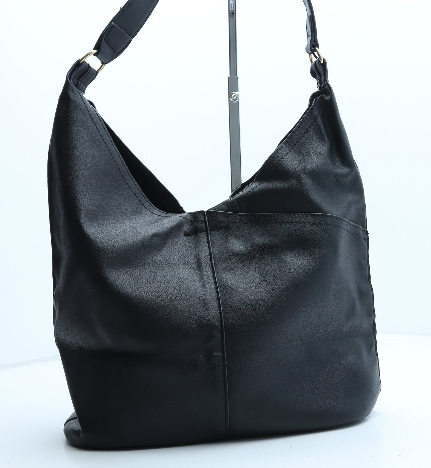 Preworn Womens Black Polyurethane Shoulder Bag Size Small