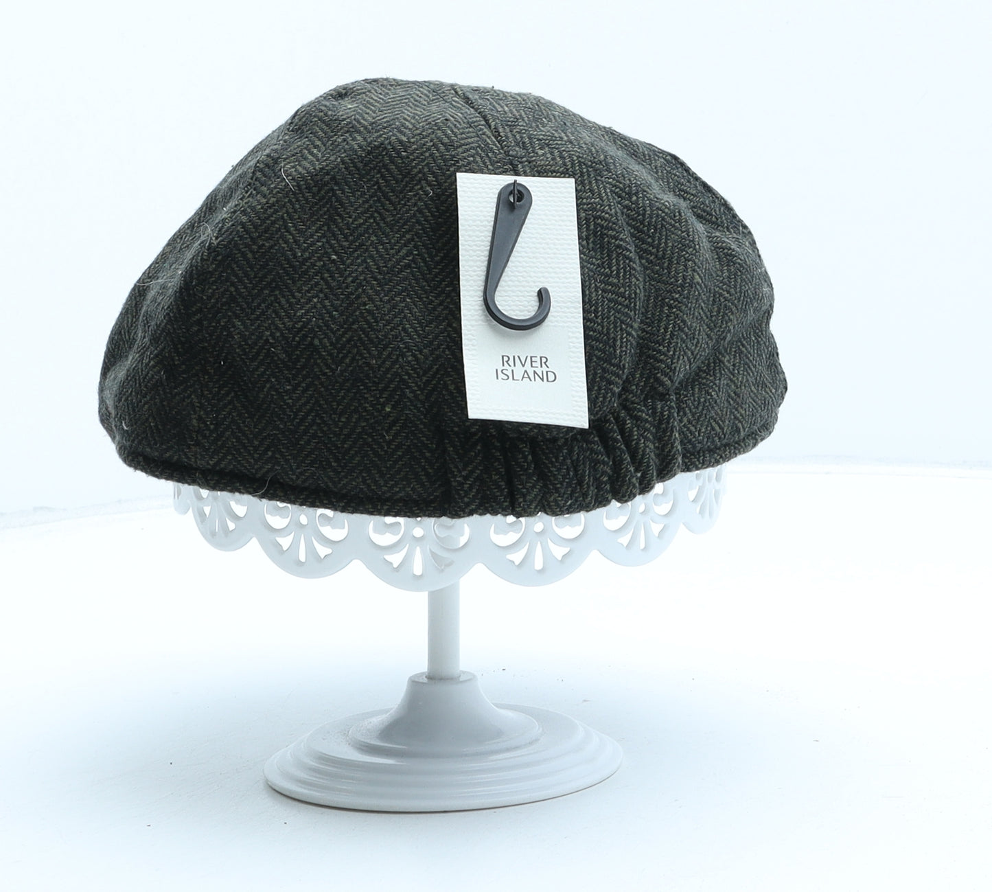 River Island Mens Green Herringbone Polyester Flat Cap One Size