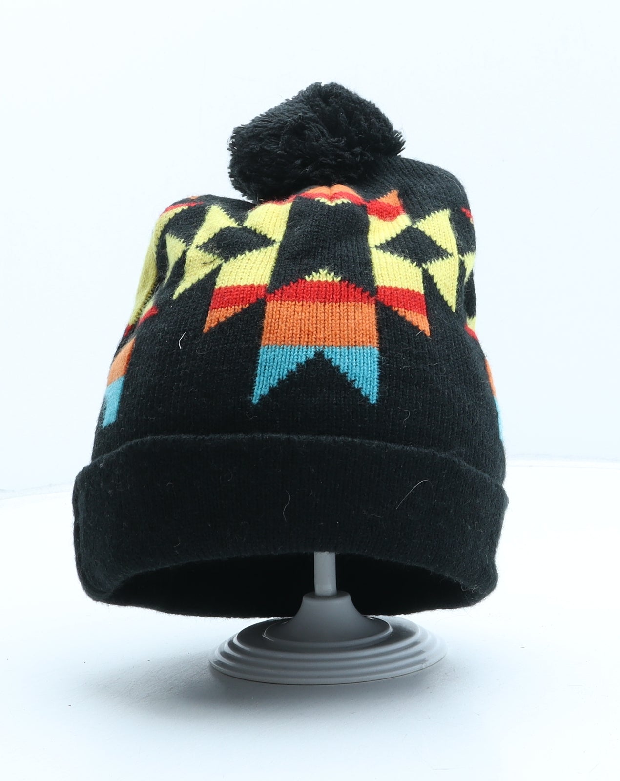 Topman Mens Black Geometric Wool Beanie One Size
