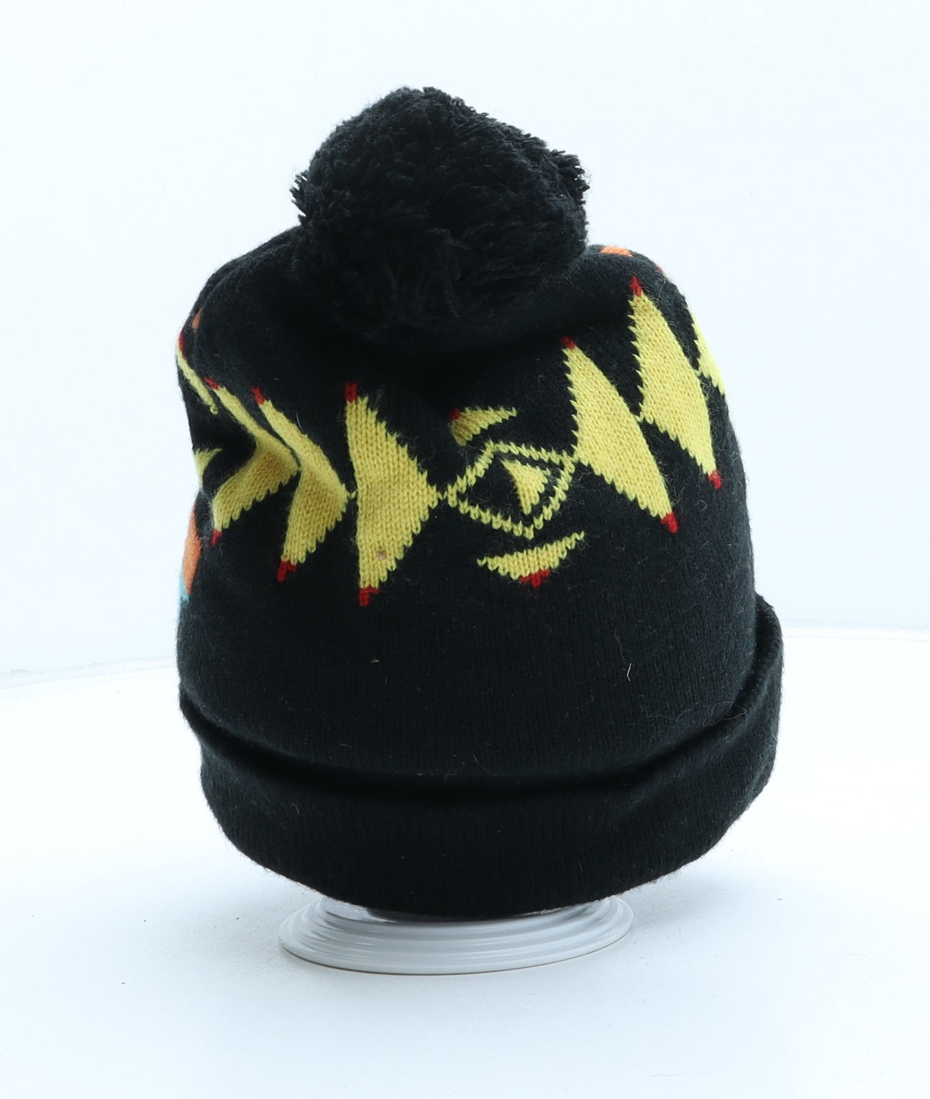 Topman Mens Black Geometric Wool Beanie One Size