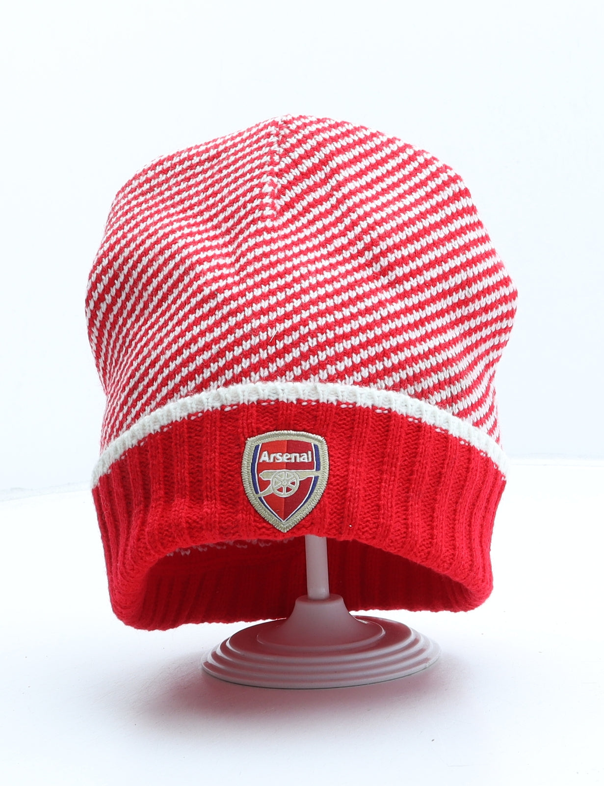 Arsenal Mens Red Striped Acrylic Beanie One Size