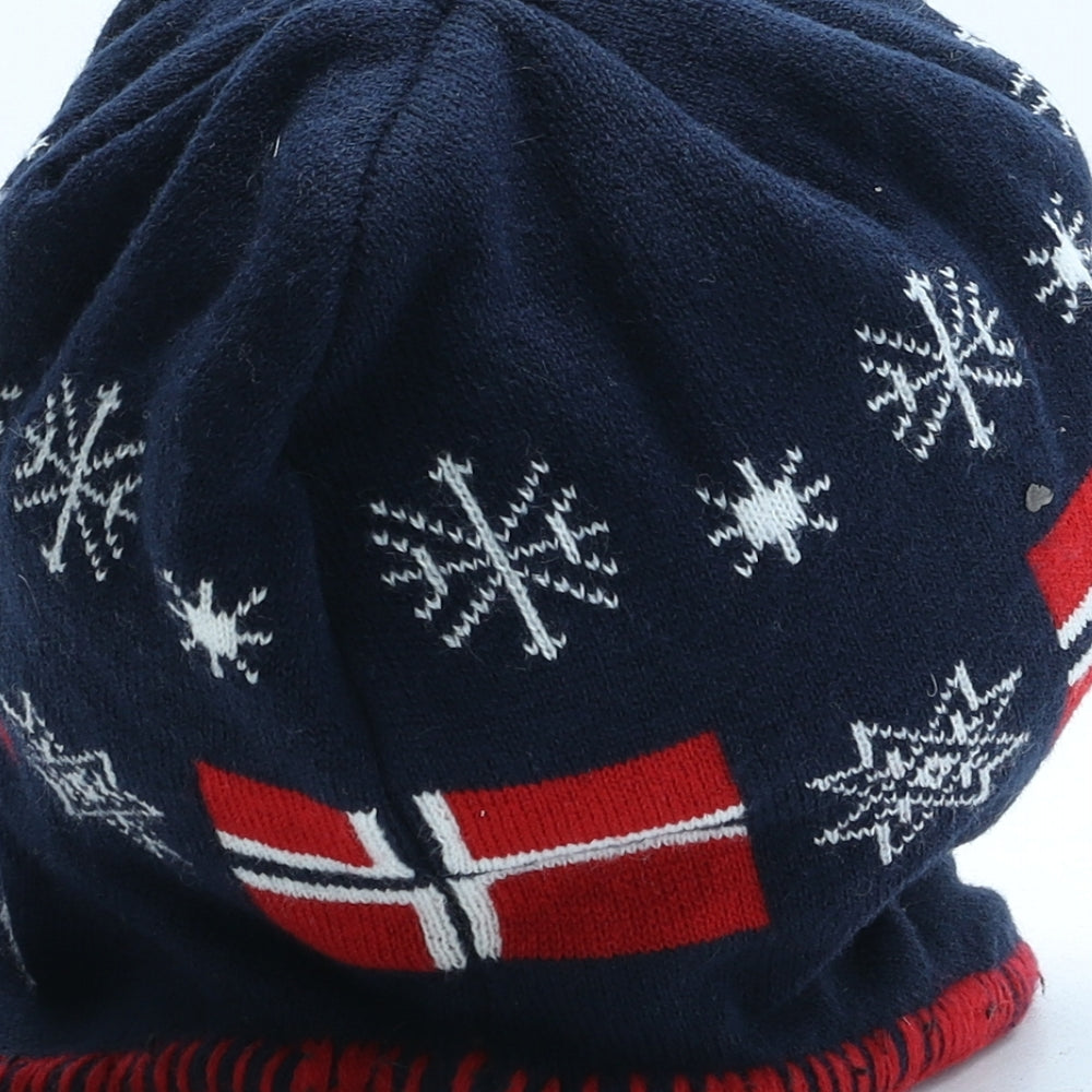 Rokk Mens Blue Geometric Acrylic Beanie One Size