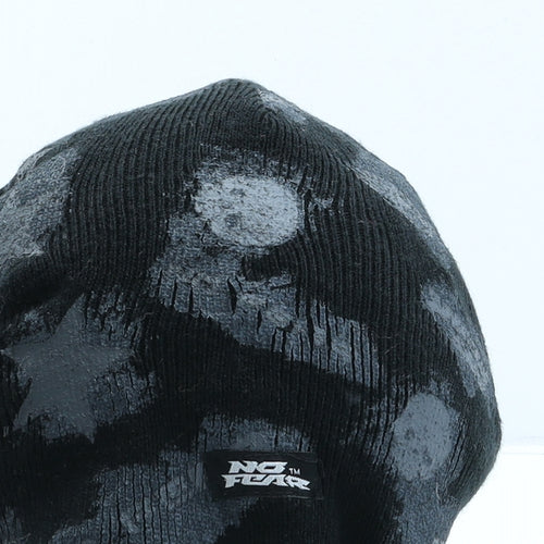 No Fear Mens Black Geometric Acrylic Beanie One Size