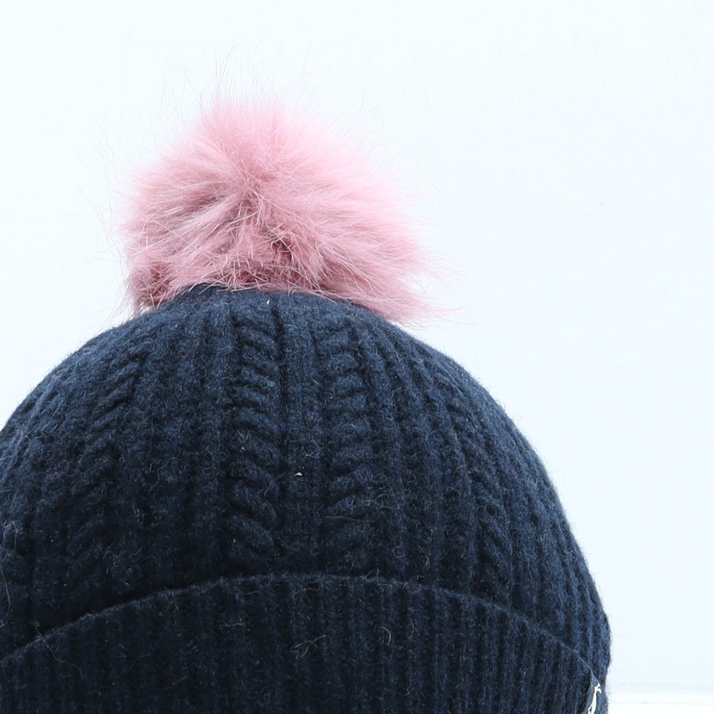 Joules Womens Blue Wool Bobble Hat One Size