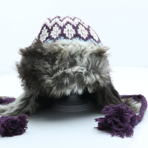 Fat Face Womens Purple Fair Isle Acrylic Trapper Hat Size M