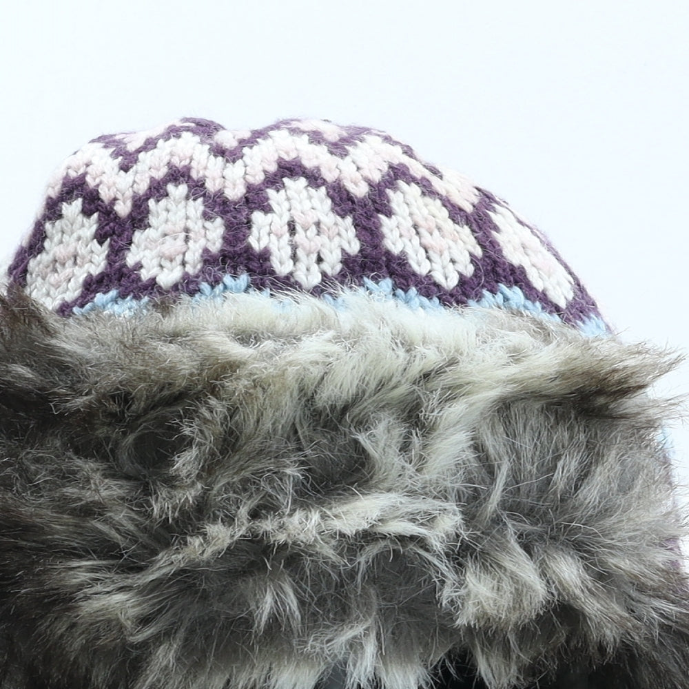 Fat Face Womens Purple Fair Isle Acrylic Trapper Hat Size M
