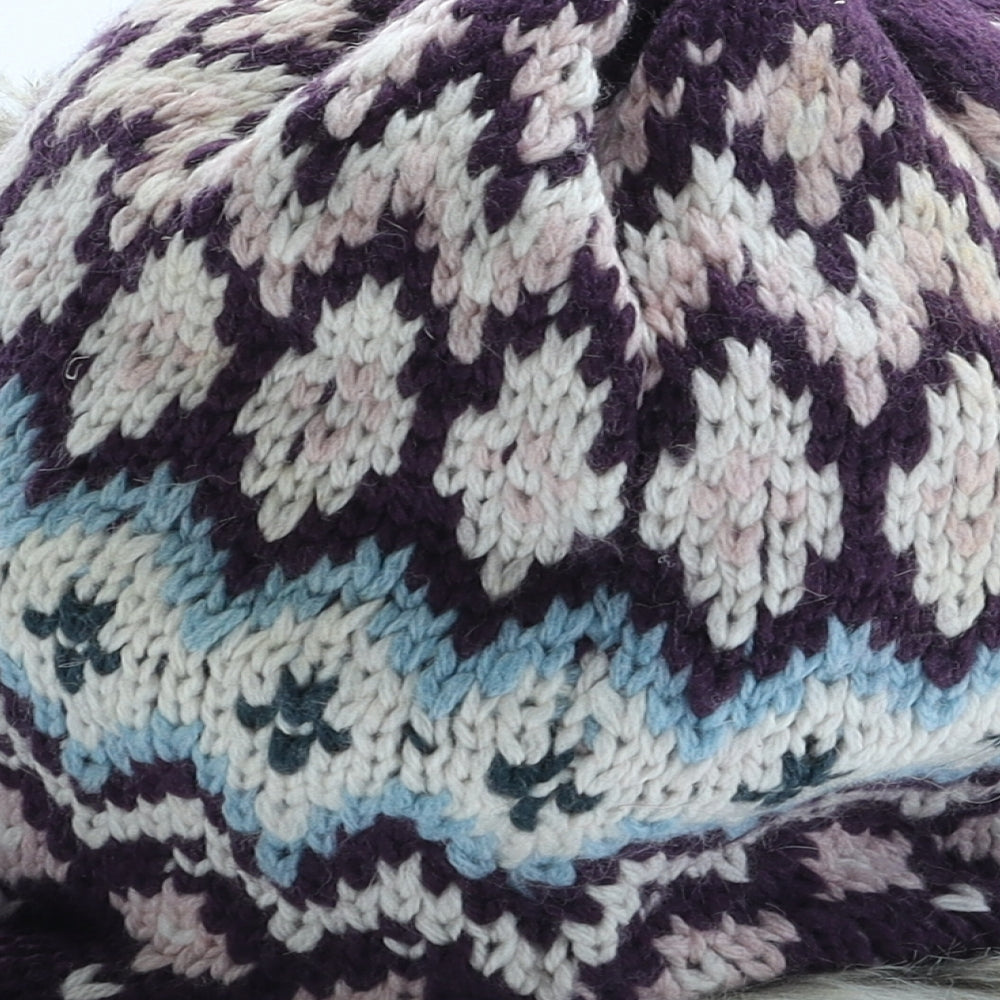 Fat Face Womens Purple Fair Isle Acrylic Trapper Hat Size M