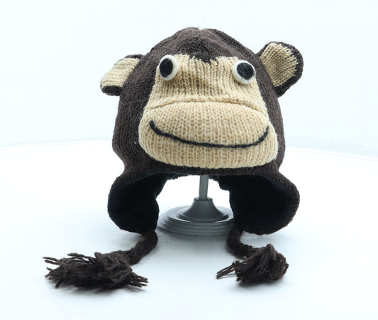 Pachamamita Boys Brown Wool Beanie One Size - Monkey Ears