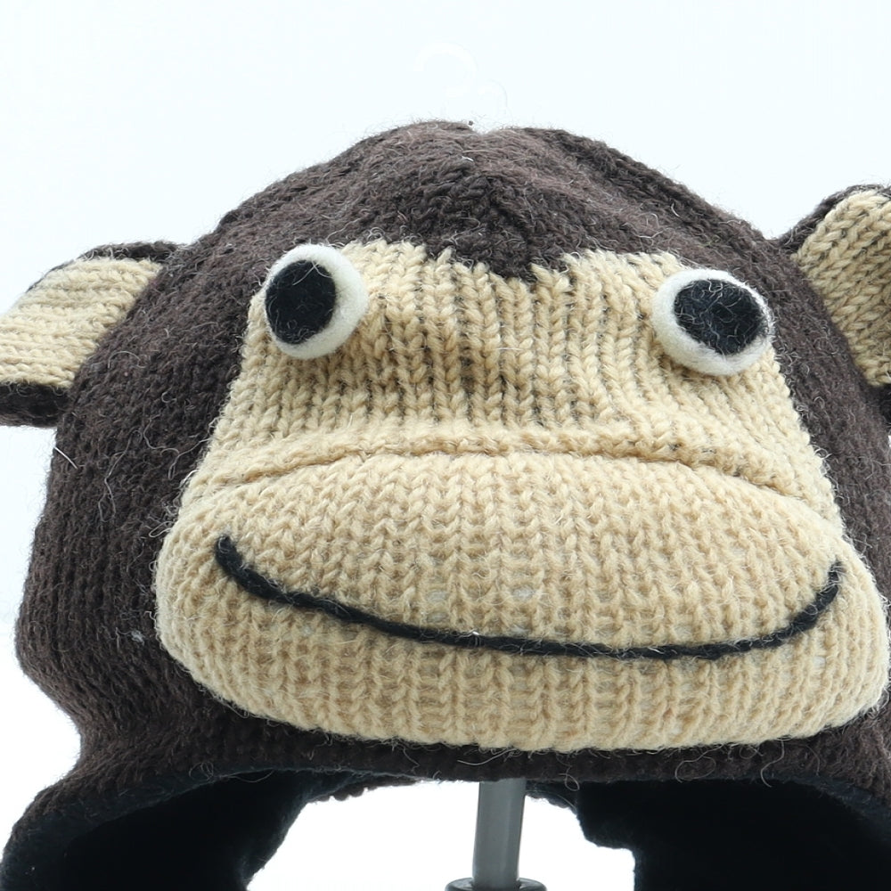 Pachamamita Boys Brown Wool Beanie One Size - Monkey Ears