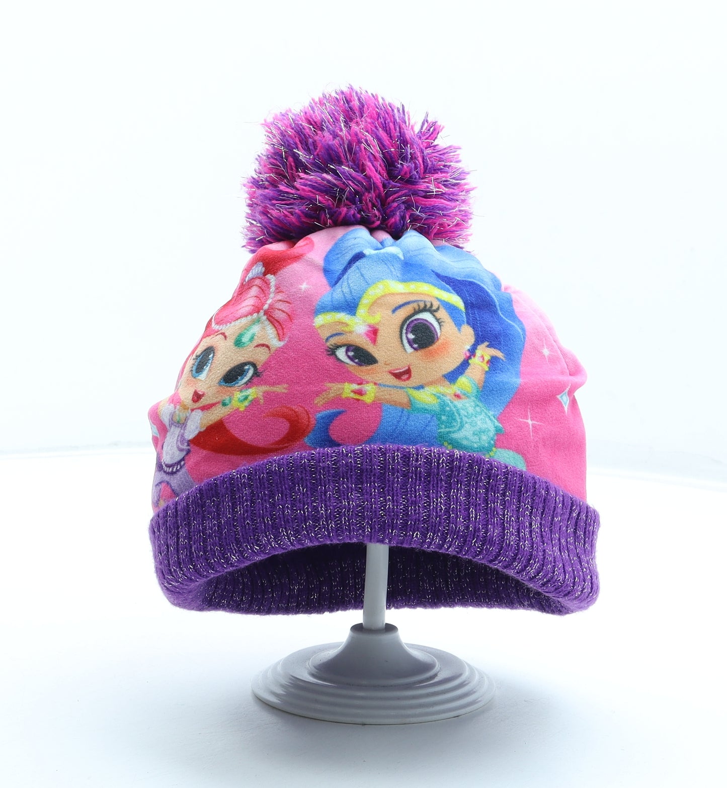 George Womens Purple Geometric Acrylic Bobble Hat One Size - Shimmer Shine Genies