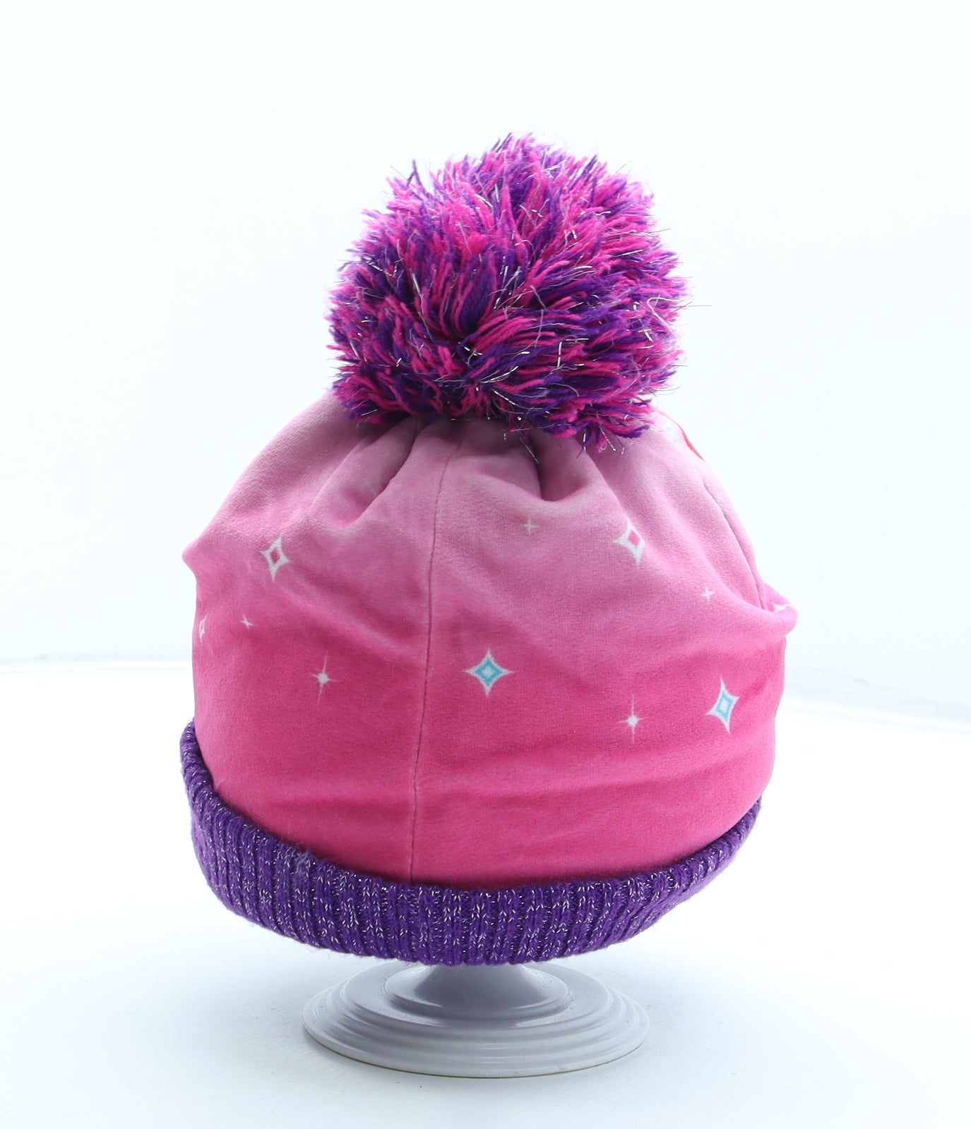 George Womens Purple Geometric Acrylic Bobble Hat One Size - Shimmer Shine Genies