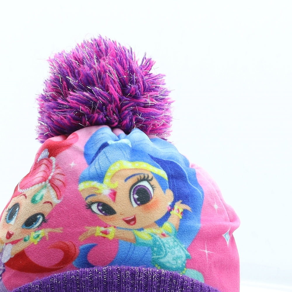 George Womens Purple Geometric Acrylic Bobble Hat One Size - Shimmer Shine Genies