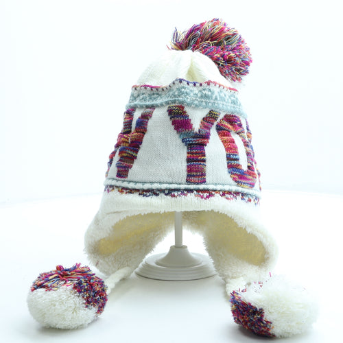 Robin Ruth Womens Multicoloured Geometric Acrylic Bobble Hat One Size - New York