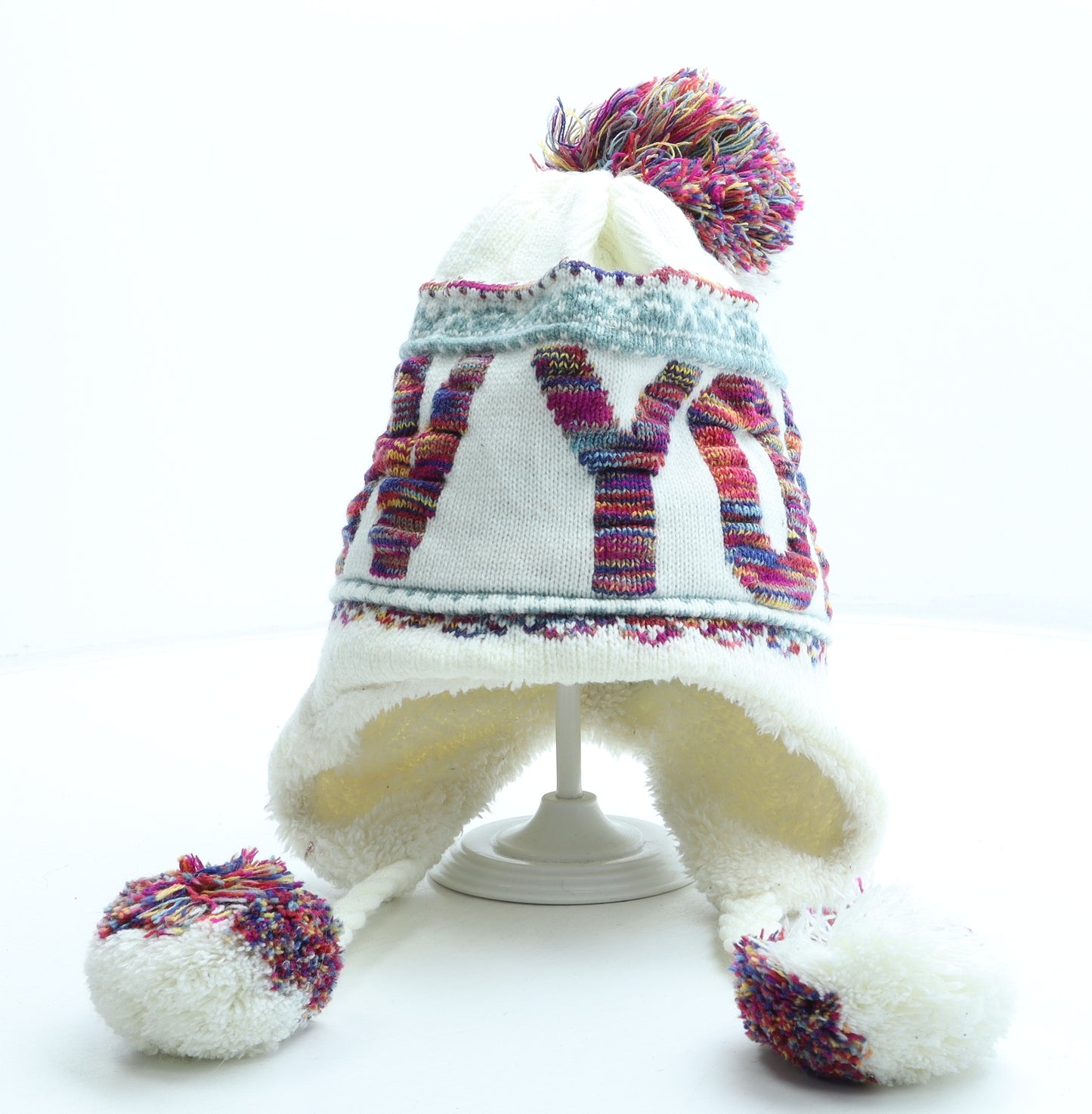 Robin Ruth Womens Multicoloured Geometric Acrylic Bobble Hat One Size - New York