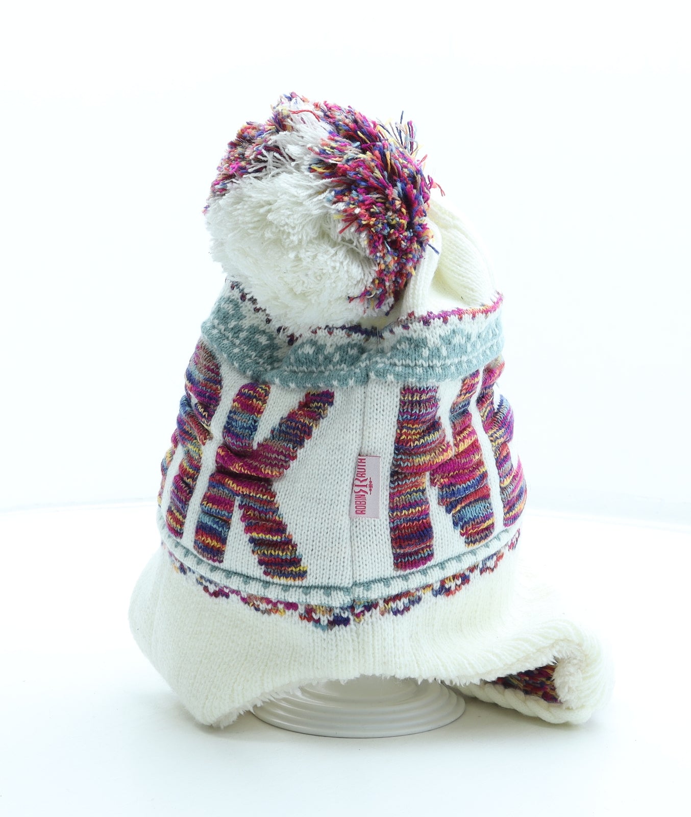 Robin Ruth Womens Multicoloured Geometric Acrylic Bobble Hat One Size - New York