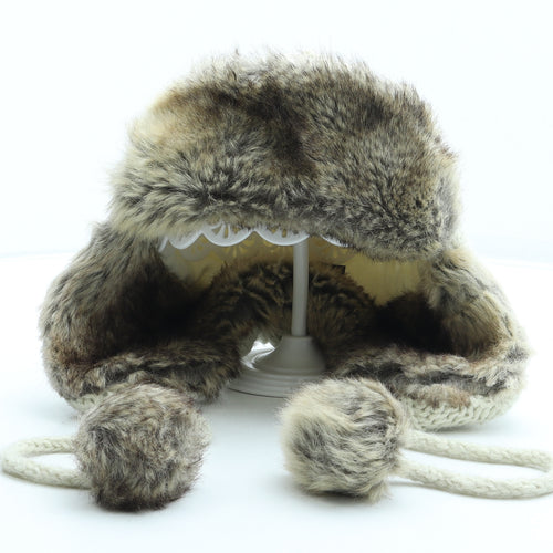 Jane Norman Womens Ivory Acrylic Trapper Hat One Size - Faux Fur Pom Pom