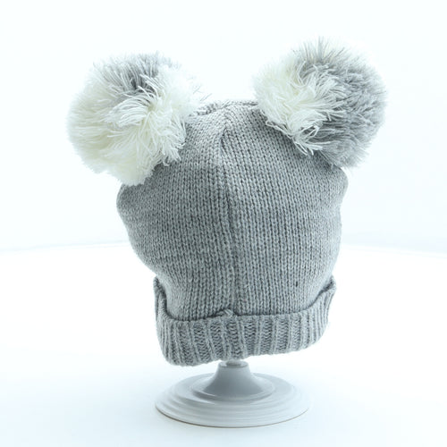 F&F Girls Grey Acrylic Bobble Hat Size S - Koala Size 6-12 months