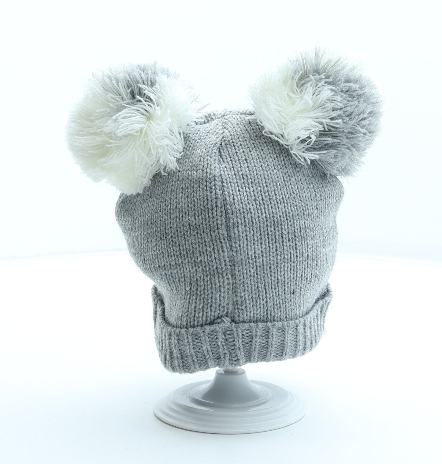 F&F Girls Grey Acrylic Bobble Hat Size S - Koala Size 6-12 months