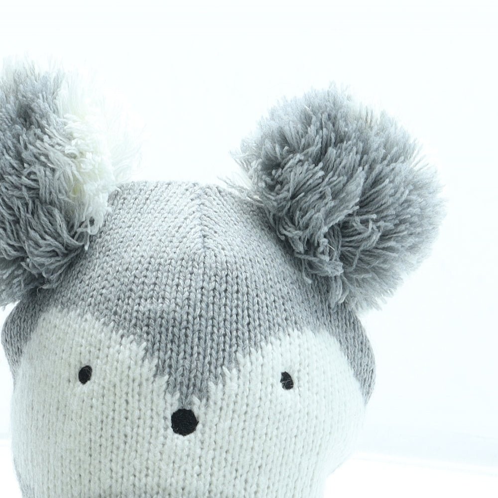 F&F Girls Grey Acrylic Bobble Hat Size S - Koala Size 6-12 months