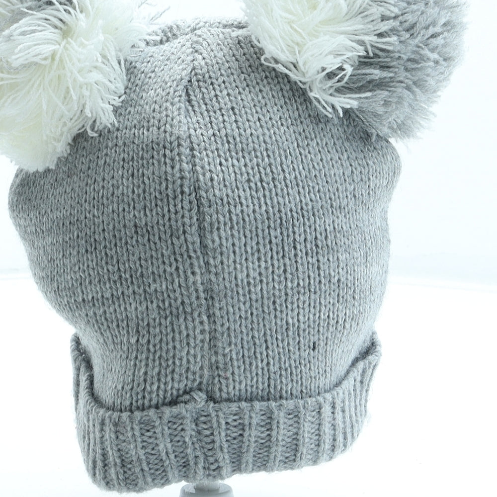 F&F Girls Grey Acrylic Bobble Hat Size S - Koala Size 6-12 months