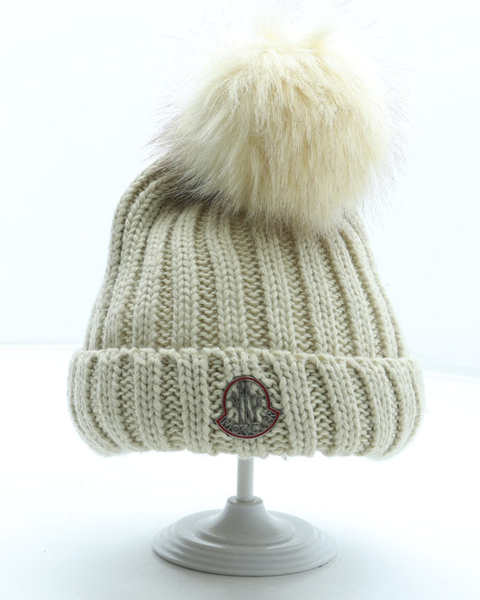 Moncler Womens Beige Acrylic Bobble Hat One Size