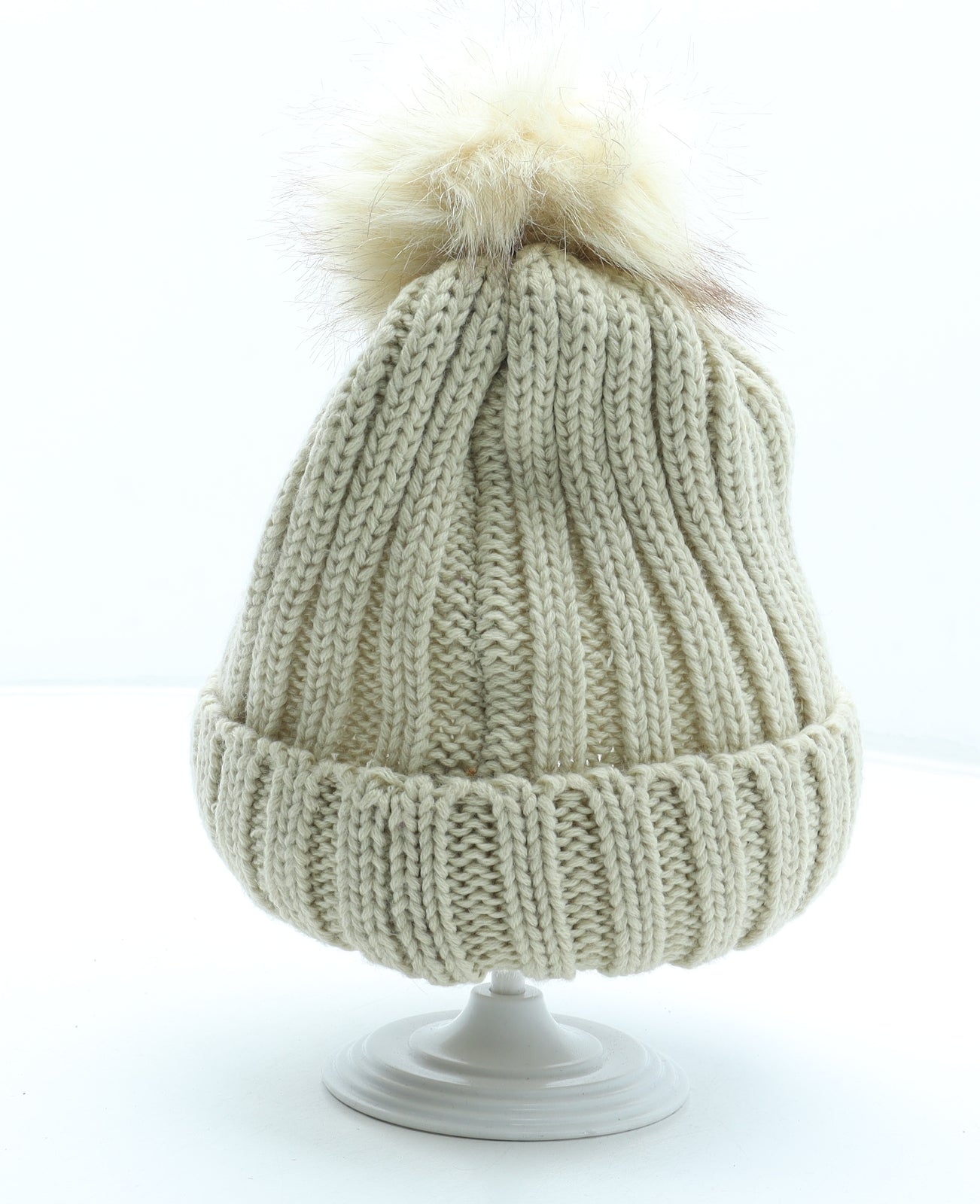 Moncler Womens Beige Acrylic Bobble Hat One Size