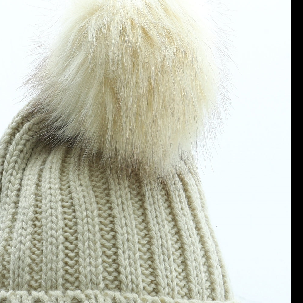 Moncler Womens Beige Acrylic Bobble Hat One Size