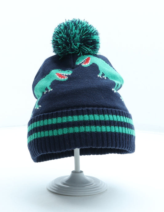 Gap Boys Blue Striped Acrylic Bobble Hat One Size - Dinosaur