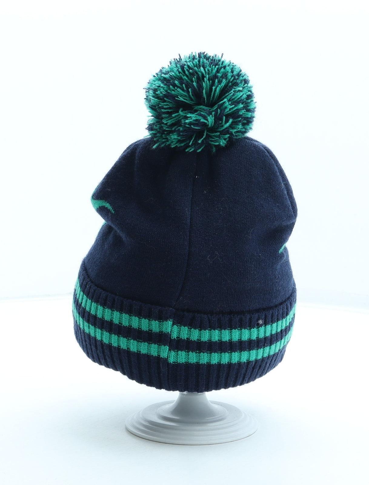 Gap Boys Blue Striped Acrylic Bobble Hat One Size - Dinosaur