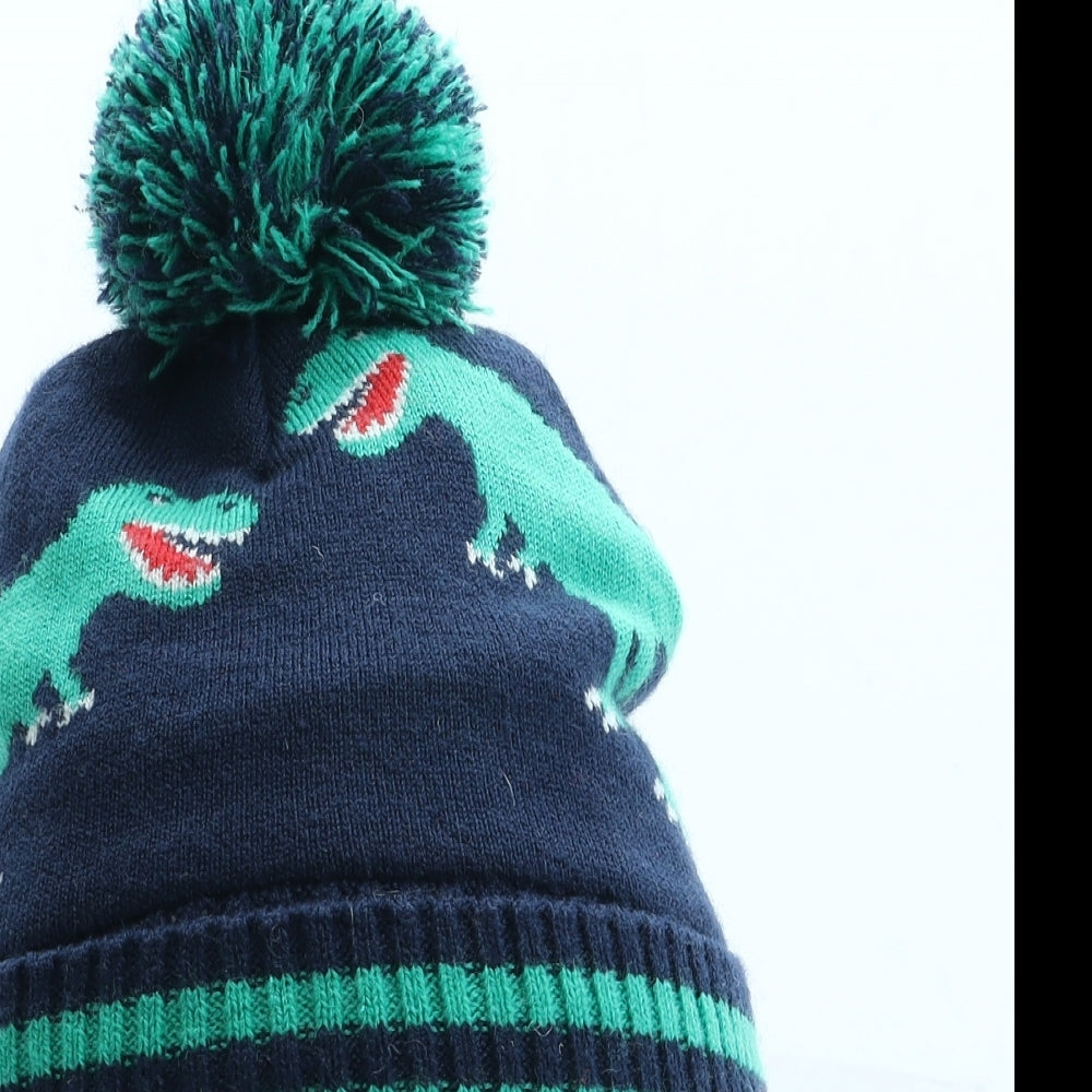 Gap Boys Blue Striped Acrylic Bobble Hat One Size - Dinosaur