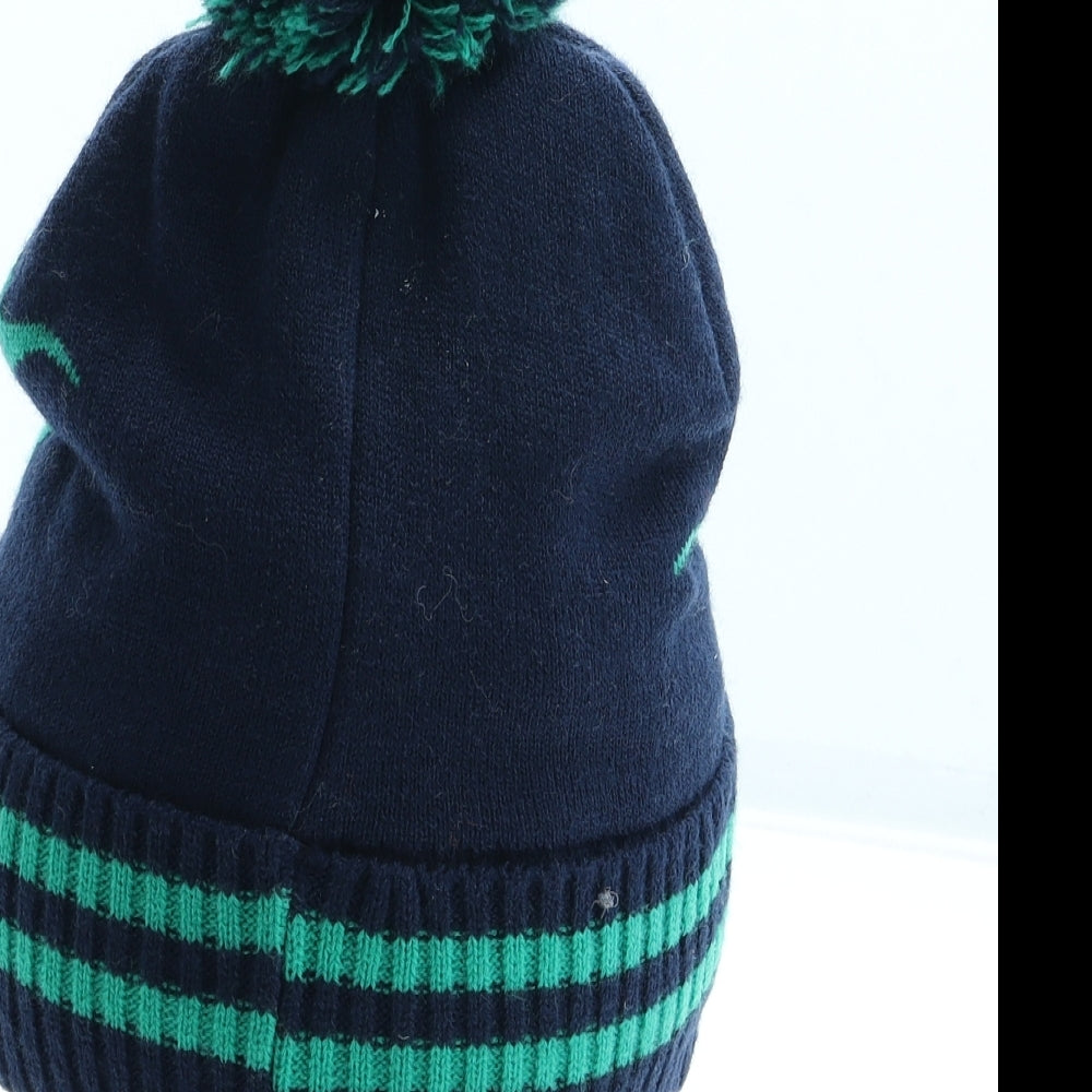 Gap Boys Blue Striped Acrylic Bobble Hat One Size - Dinosaur