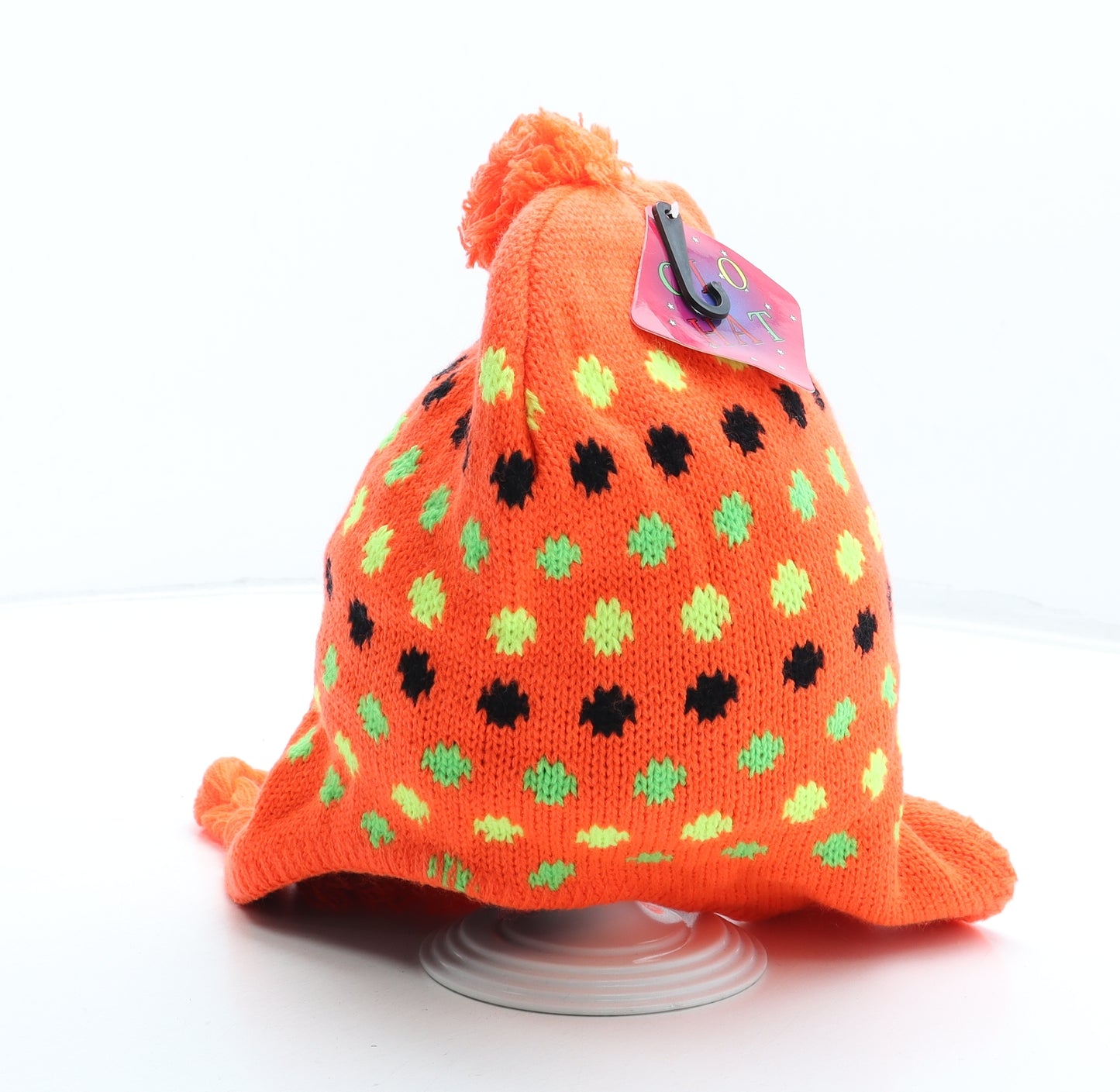 Glo Hat Womens Orange Polka Dot Acrylic Bobble Hat One Size