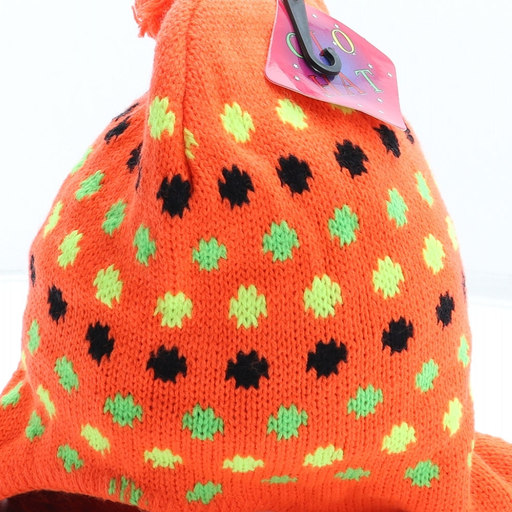 Glo Hat Womens Orange Polka Dot Acrylic Bobble Hat One Size