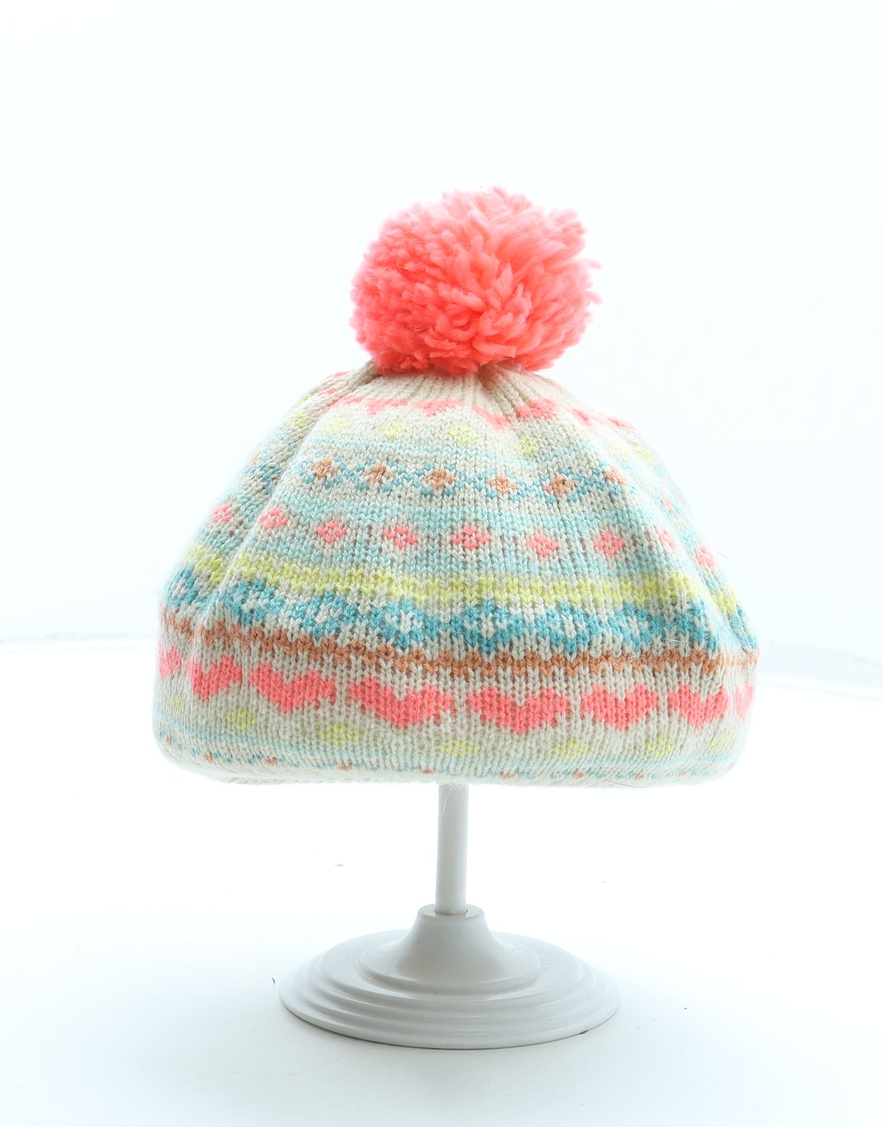 NEXT Girls Multicoloured Geometric Acrylic Bobble Hat One Size - Size 1-2 Years