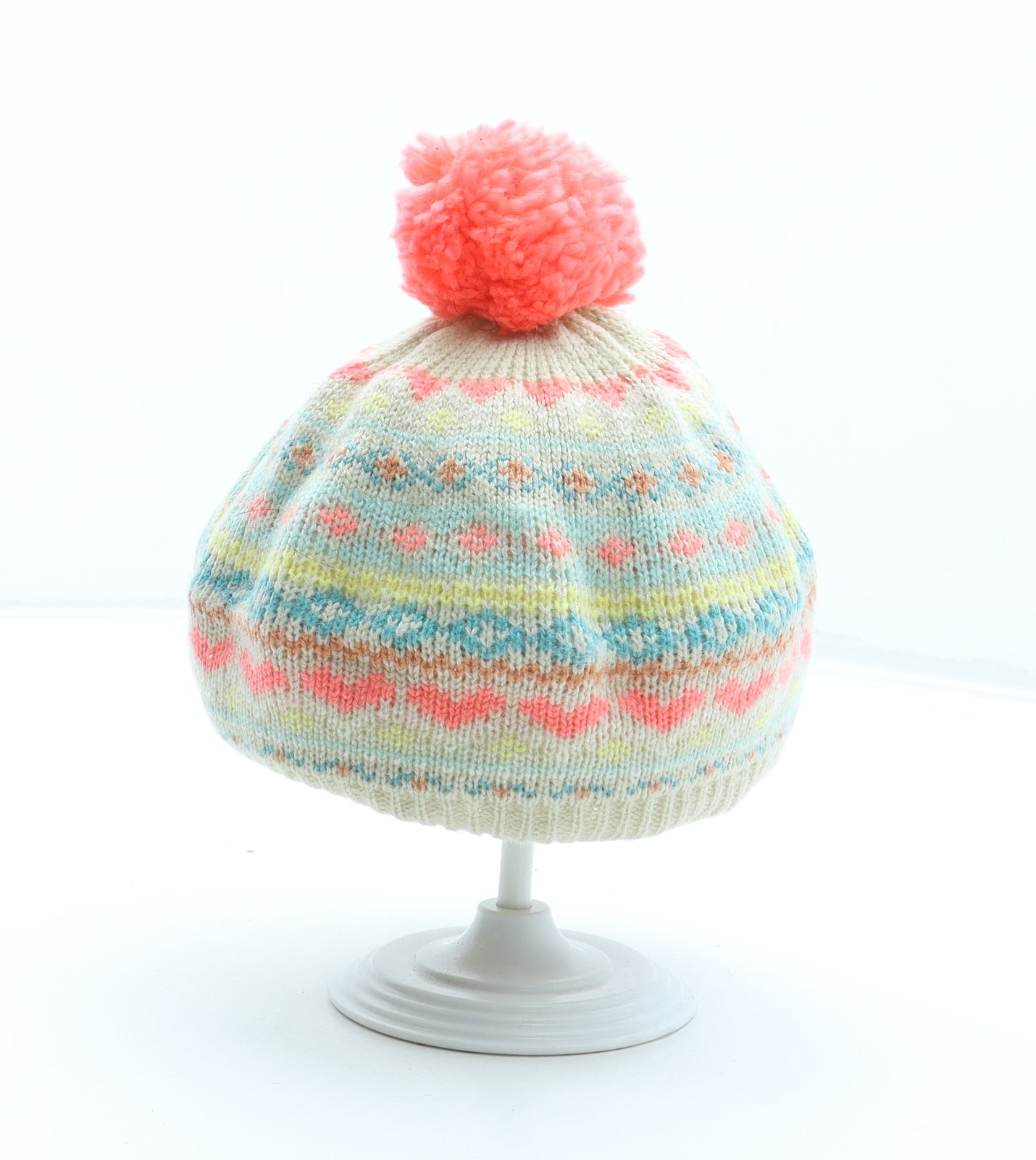 NEXT Girls Multicoloured Geometric Acrylic Bobble Hat One Size - Size 1-2 Years
