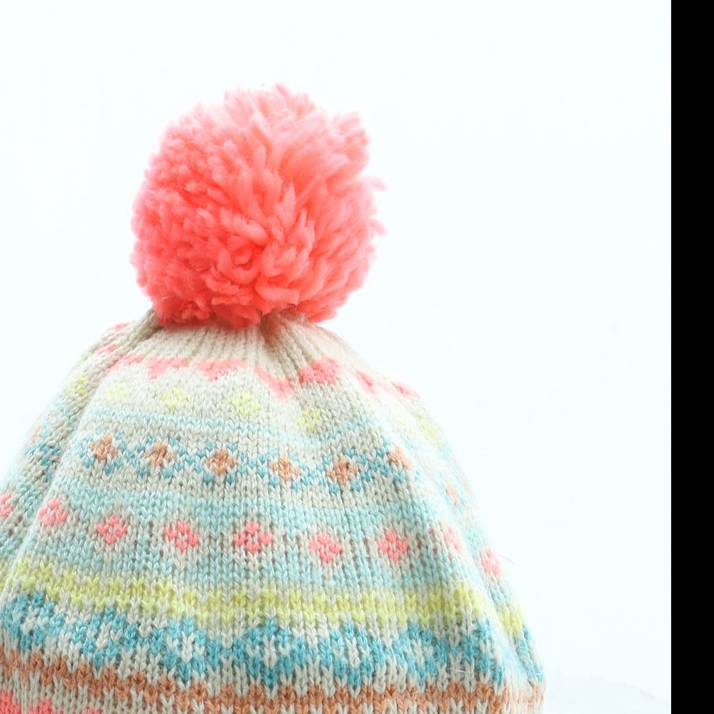 NEXT Girls Multicoloured Geometric Acrylic Bobble Hat One Size - Size 1-2 Years