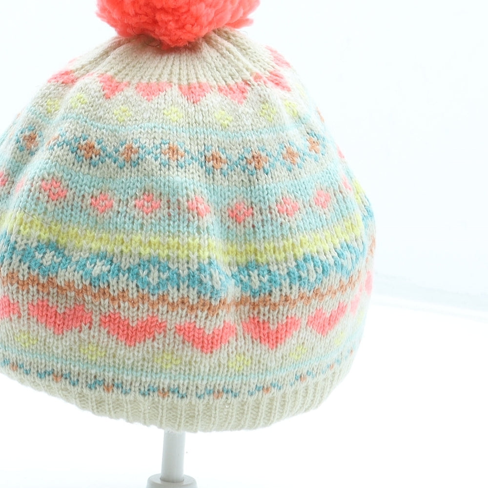 NEXT Girls Multicoloured Geometric Acrylic Bobble Hat One Size - Size 1-2 Years