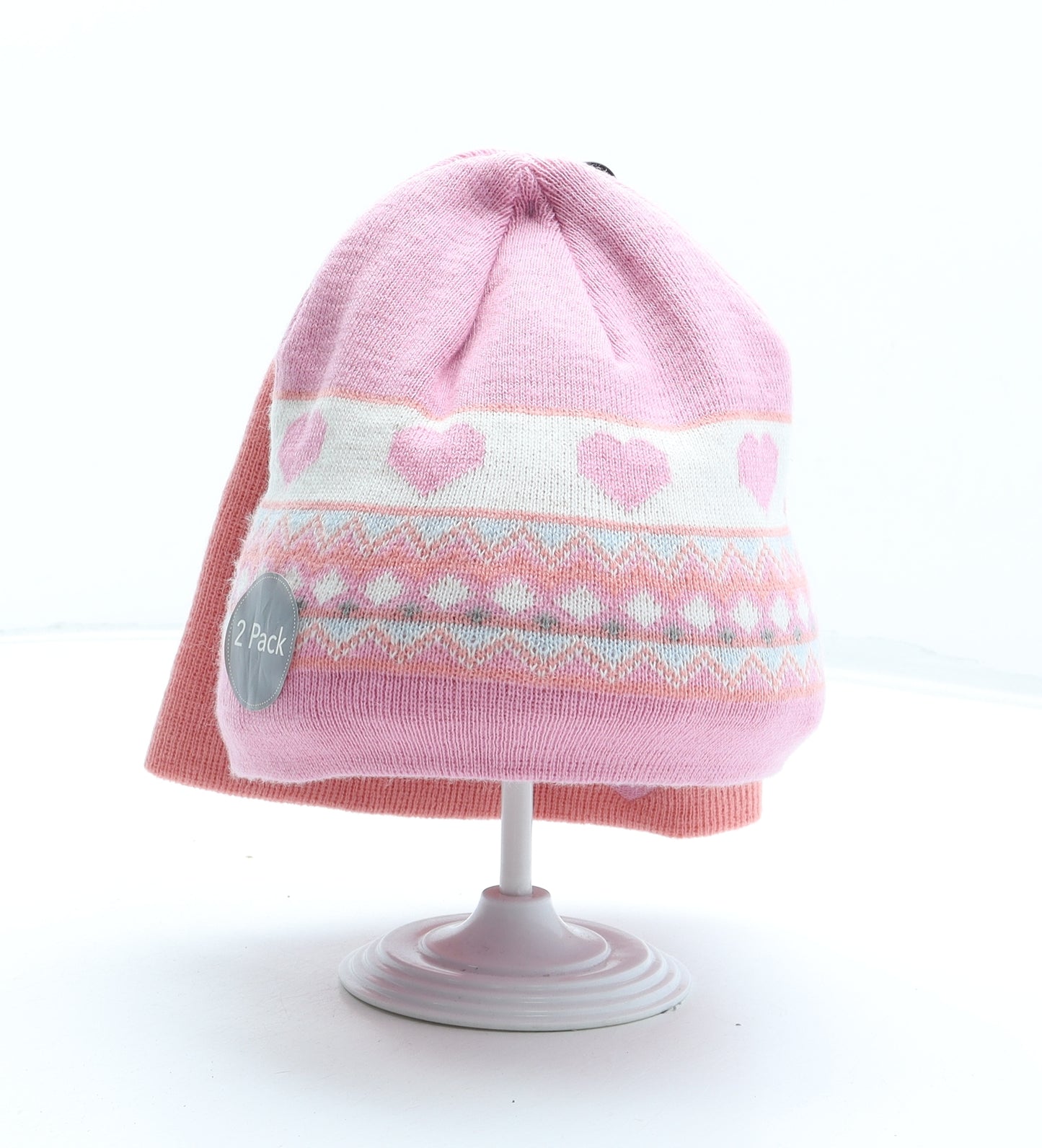 George Girls Multicoloured Fair Isle Acrylic Beanie One Size - 2 Pack Size 8-12 years