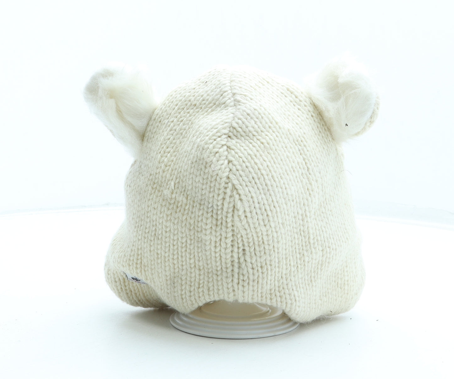 Black Yak Womens Beige Acrylic Beanie One Size - Bear Ears