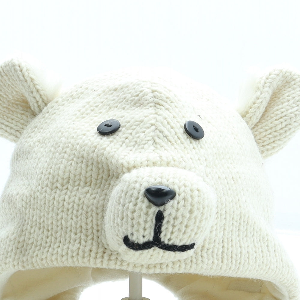 Black Yak Womens Beige Acrylic Beanie One Size - Bear Ears