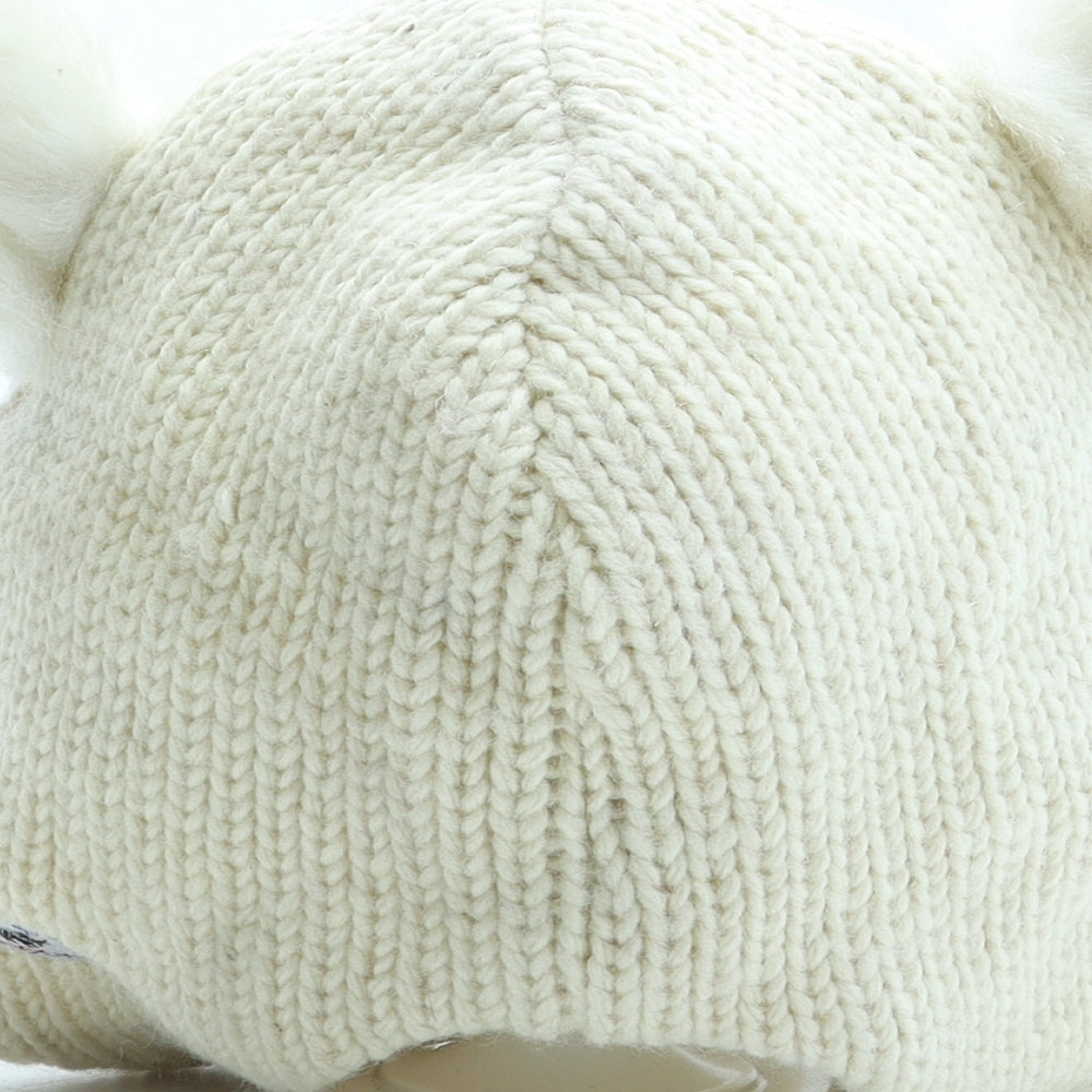 Black Yak Womens Beige Acrylic Beanie One Size - Bear Ears