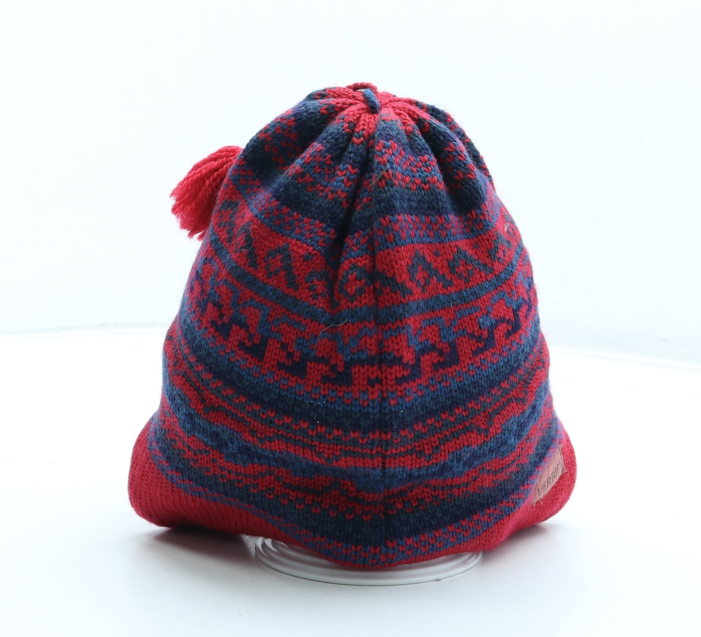 Verbier Womens Red Fair Isle Acrylic Beanie One Size